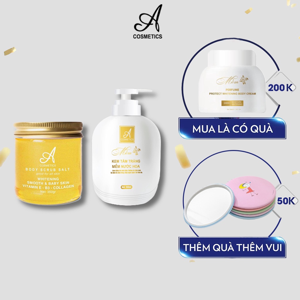 Bộ tắm trắng toàn thân cấp tốc Acosmetics Premium 02 gồm 1 Tẩy da chết 350g  1 Kem tắm trắng body 150g