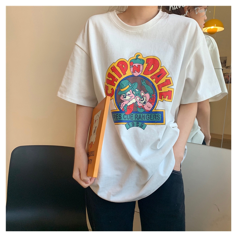 SUXI Áo thun cổ tròn ngắn tay in hình thời trang mùa hè cho nữ