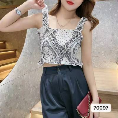 DUNEA Áo Croptop Hai Dây Nhún Bèo Quyến Rũ Thời Trang Cho Nữ