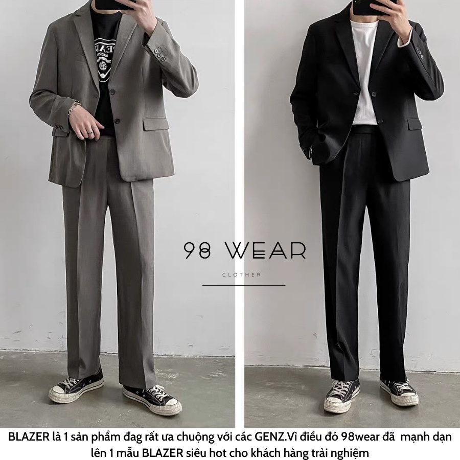 Áo khoác blazer nam-nữ 98WEAR form rộng hàn quốc 2 khuy 3 màu:đen,kem,ghi tối