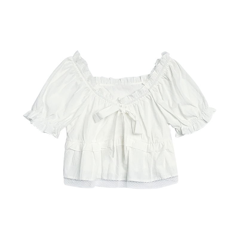 Áo Kiểu Tay Phồng Ngắn Cổ Vuông Phối Ren Thời Trang Mùa Hè Hàng Mới Dành Cho Nữ 2022