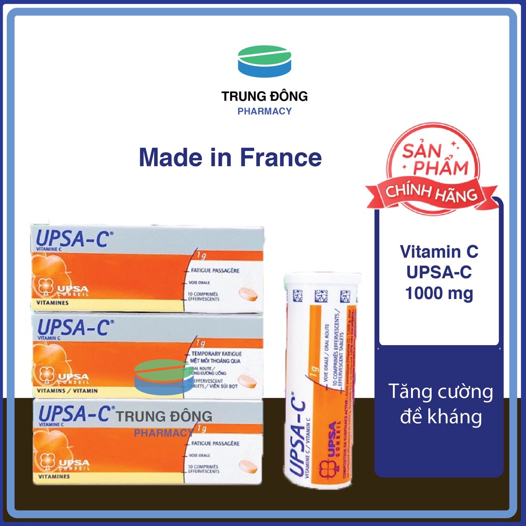 Vitamin C SỦI UPSA C 1000mg Nội Địa Pháp, tăng sức đề kháng, colagen giúp đẹp da, hộp 10 viên - Trung Đông Pharmacy