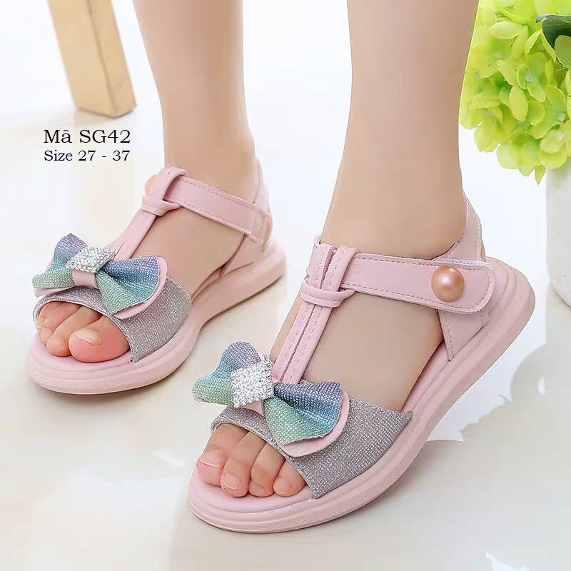 Dép quai hậu sandal bé gái 3 - 12 tuổi gắn nơ duyên dáng đi học đi chơi tiện dụng SG42