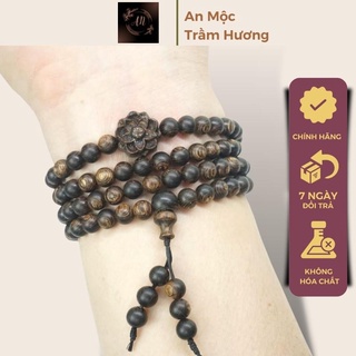 Vòng tay trầm hương sánh chìm chuỗi tràng hạt 108 mix charm hoa sen chìm trầm tự nhiên cao cấp