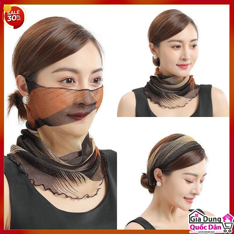 Khăn voan che mặt chống nắng, chống bụi, in hoa mềm mại tiện dụng thời trang
