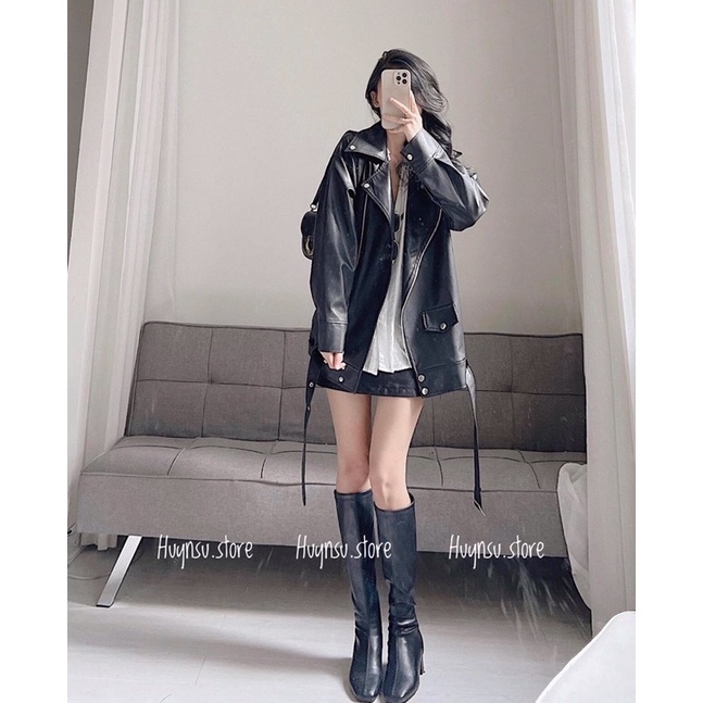 Áo khoác da from rộng kèm đai có lớp nót gió bên trong hàng loại 1 huynsu.store