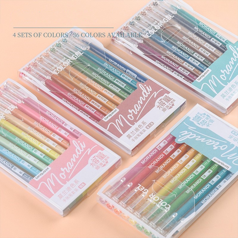 Set 9 Bút Mực Gel 0.6mm Nhiều Màu Phong Cách Vintage