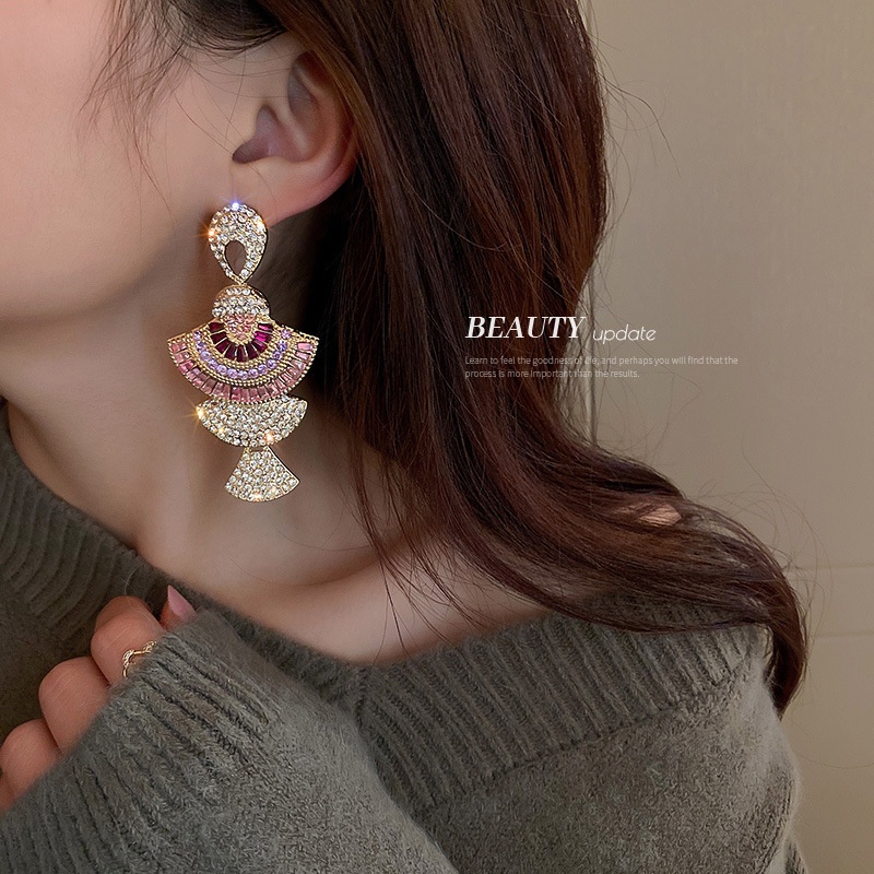 Bông Tai Mạ Bạc 925 Đính Kim Cương Giả Nhiều Màu Sang Trọng Thời Trang