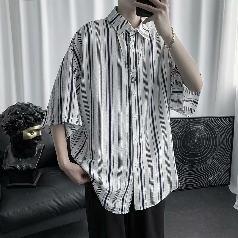 Áo thời trang họa tiết sọc ngắn tay cho nam