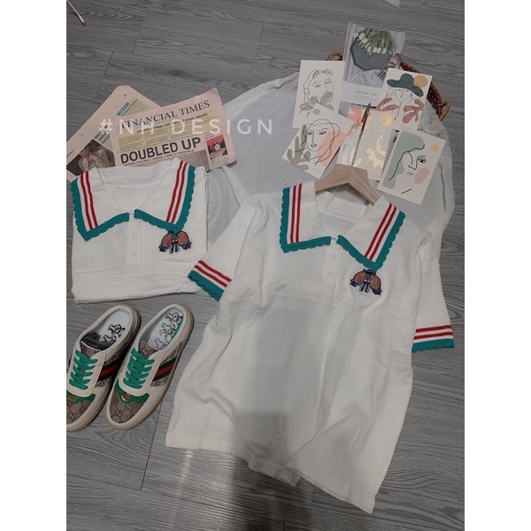 Áo len polo thêu ong pha viền kẻ bèo siêu hot 2021 | BigBuy360 - bigbuy360.vn