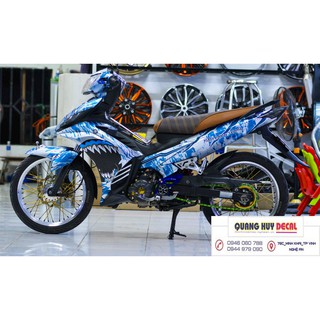 Tem trùm exciter 135 cá mập xanh trắng rỉ sét, độ team decal xe ex dán đời 2011-2014