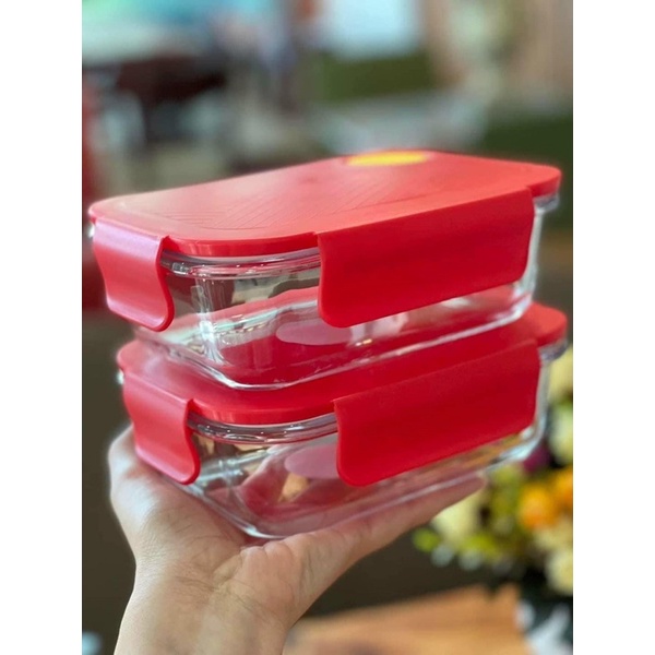 Thố thuỷ tinh chữ nhật đỏ 640ml