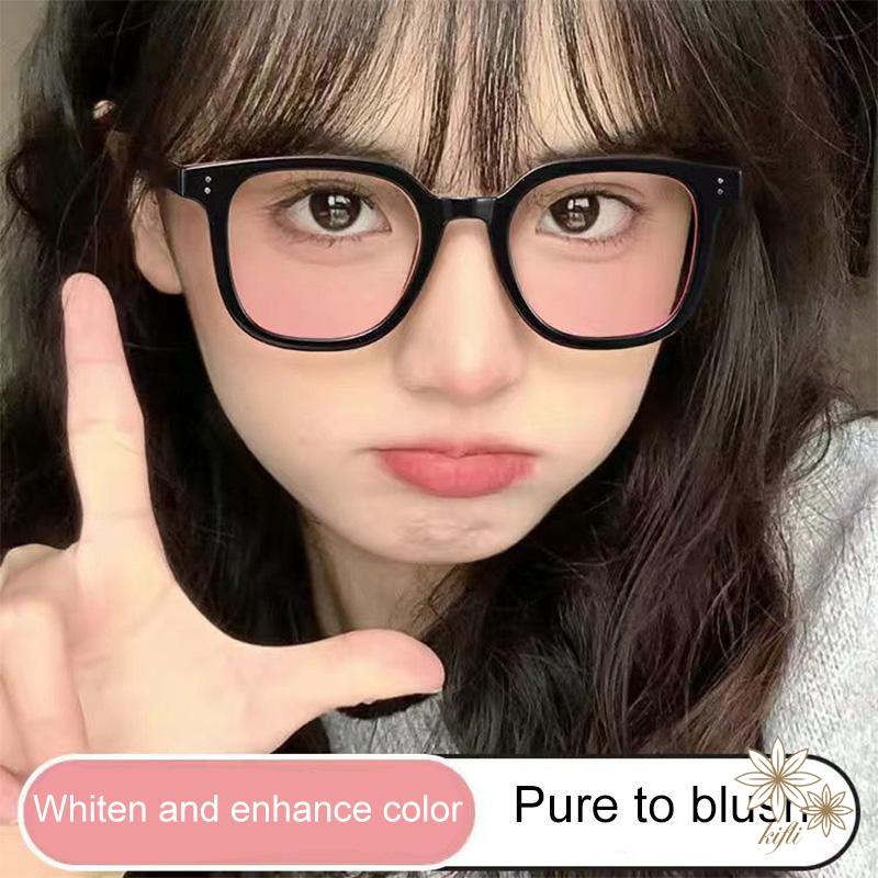 Kính mắt nữ nhiều màu kính hai chấm giá rẻ tạo hiệu ứng má hồng dễ thương hai màu trong suốt gọng đen 2022