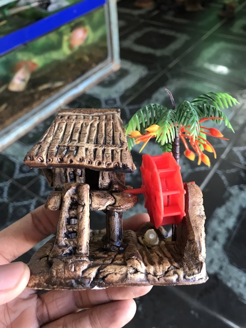 TIỂU CẢNH CÓ BÁNH QUAY TRANG TRÍ HỒ CÁ NON BỘ CAO 11CM DÀI 8CM RỘNG 6CM