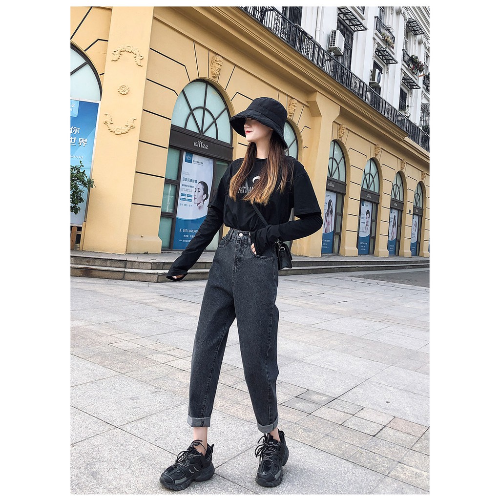 QUẦN BAGGY JEAN NỮ LƯNG CAO FORM THỤNG MÀU XÁM TIÊU CAO CẤP NITI2 ĐỦ SIZE S, M, L SIÊU XỊN SÒ, DÁNG SIÊU XINH-TD
