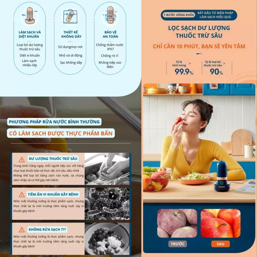 Máy Khử Khuẩn Thực Phẩm Donlim Giúp Rửa Rau Củ Quả Tự Động , Loại Bỏ Vi Khuẩn Và Chất Độc Sạch 100%
