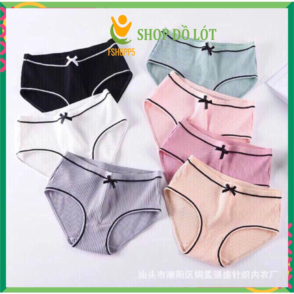Quần lót nữ cotton Gân tăm viền nơ giữa điệu đà mềm mại siêu thấm hút mồ hôi Cao Cấp LOTNU01