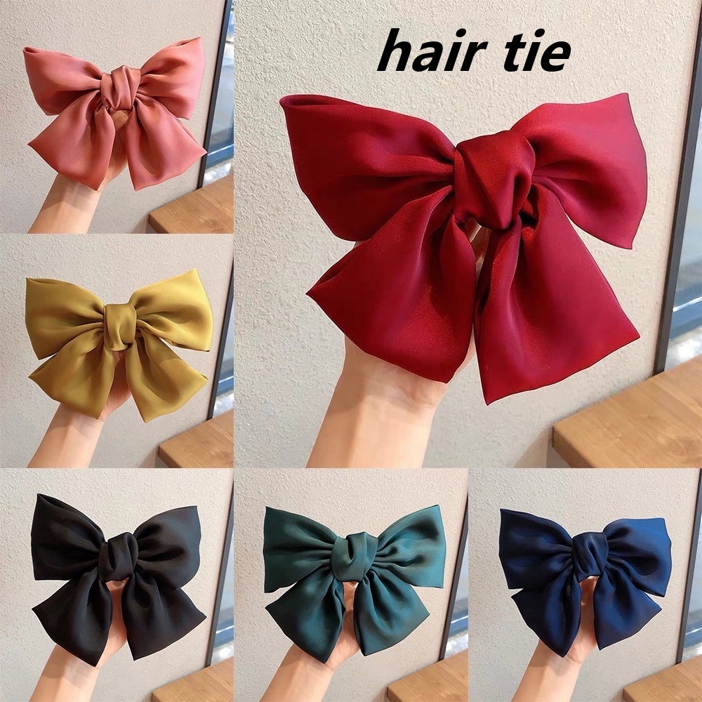 ✨【Hàng Có Sẵn】 Kẹp Tóc Ruy Băng Lụa Satin Đính Nơ Lớn Dễ Thương Hàn Quốc