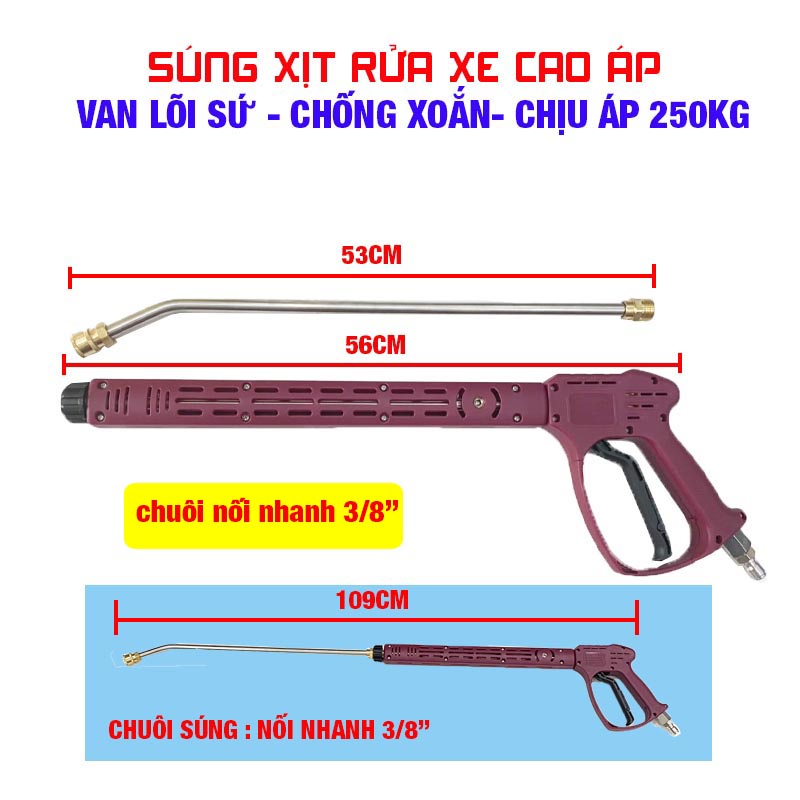 SUNG RUA XE cao áp - lõi sứ - áp 250Kg - chống xoắn dây