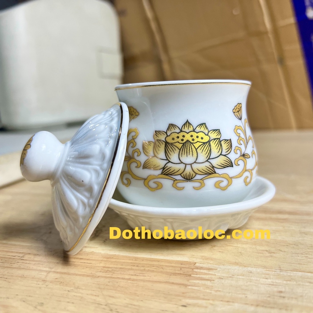 Hũ đựng gạo muối thờ cúng bằng sứ trắng hình hoa sen 3 cỡ