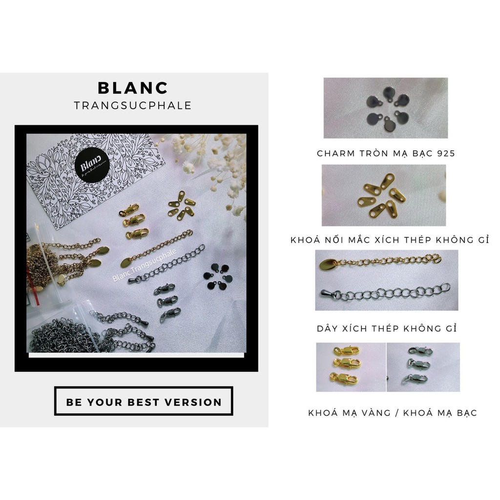 COMBO PHỤ KIỆN MẠ VÀNG MẠ BẠC THÉP KHÔN GỈ DÙNG LÀM TRANG SỨC HANDMADE VÒNG TAY DÂY CHUYỀN BÔNG TAI HẠT ĐÁ PHA LÊ
