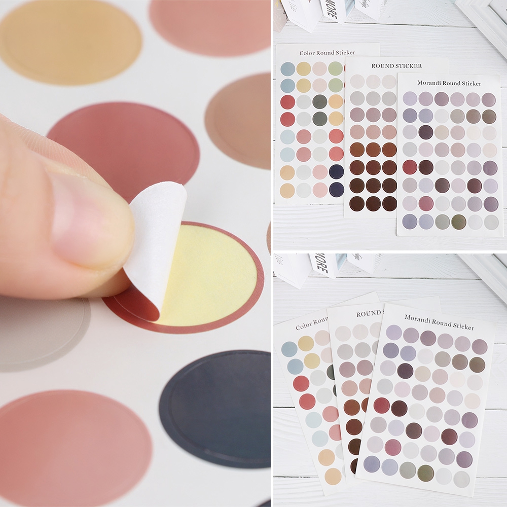 Set 1/5 tấm sticker hình tròn trơn màu trang trí sổ tay