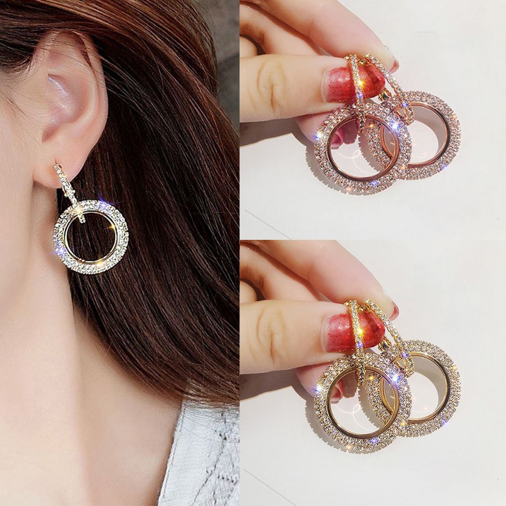 Khuyên Tai Tròn Đính Đá Nhiều Màu Thời Trang Cho Nữ