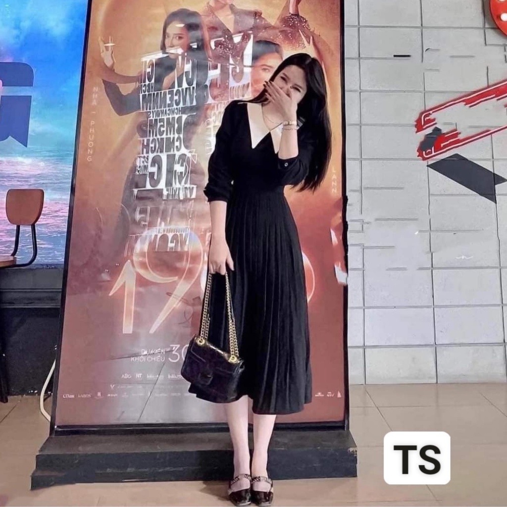  Váy nữ thiết kế dập ly tay dài, Đầm xòe trẻ trung thanh lịch HN clothing V25 | BigBuy360 - bigbuy360.vn