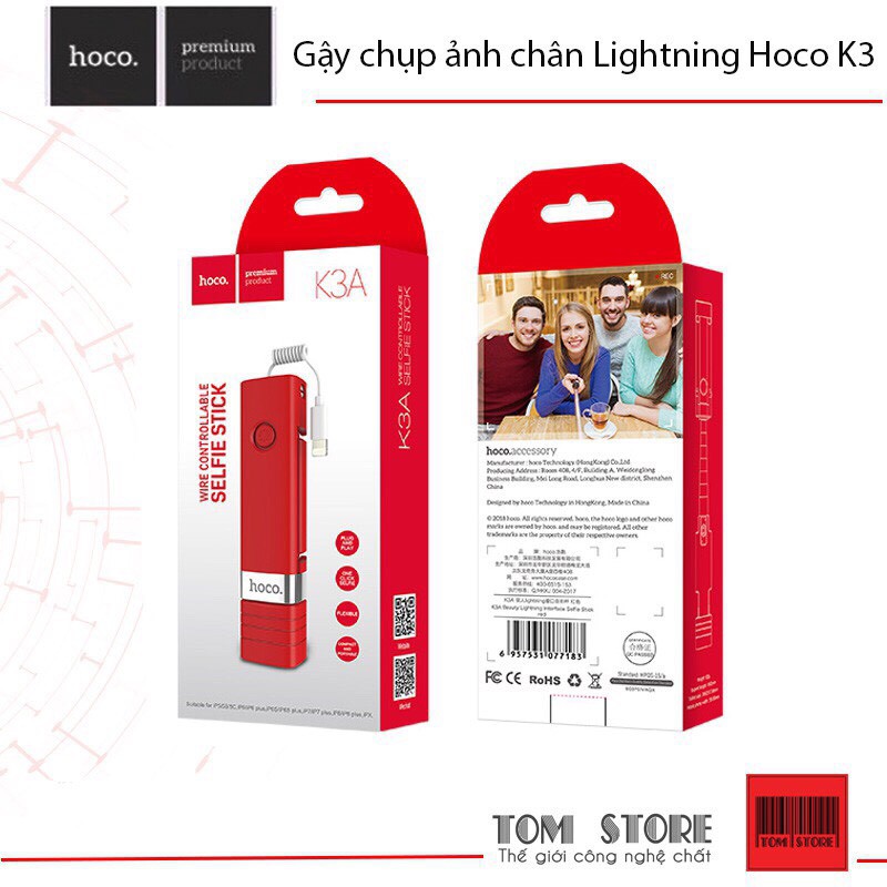 Gậy chụp ảnh Selfie cao cấp Hoco k3 - Chân cắm lightning dành cho iphone