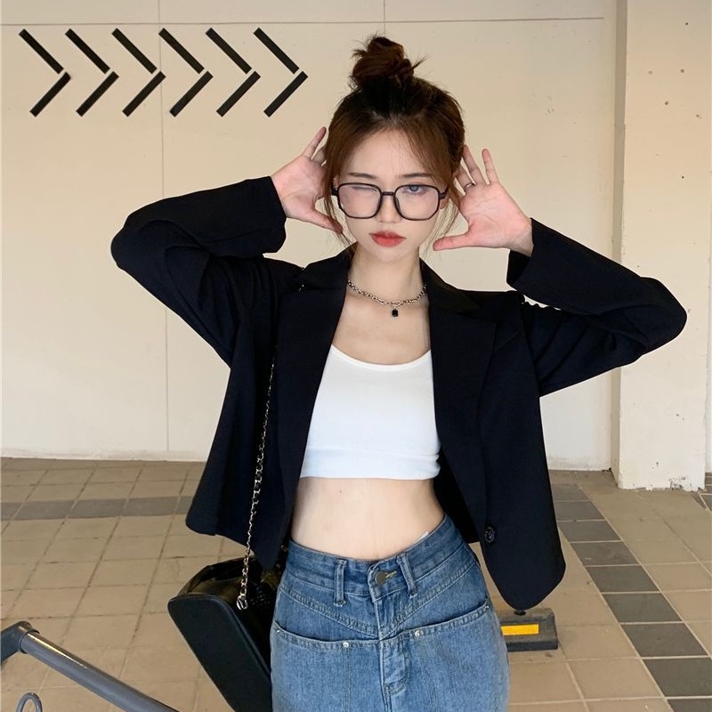 Áo khoác vest SUXI tay dài dáng rộng màu trơn thanh lịch dễ phối đồ