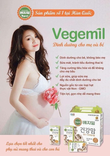 Sữa bầu Vegemil Hàn Quốc cho phụ nữ mang thai và sau sinh hộp 190ml( 1 xách 16 hộp ) (2 xách  32 hộp  tặng 1 túi)