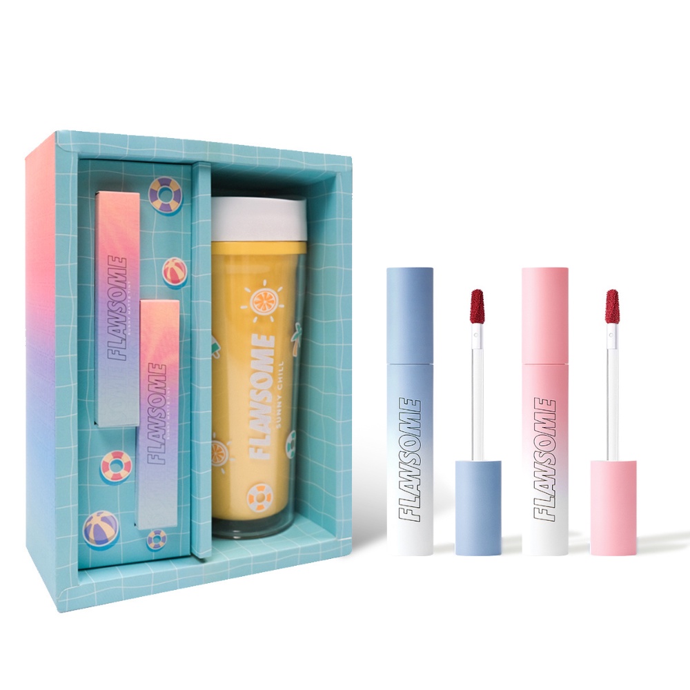 Set 2 cây son trang điểm Flawsome Sunny Matte Tint  - Hồng cam + Đỏ cherry