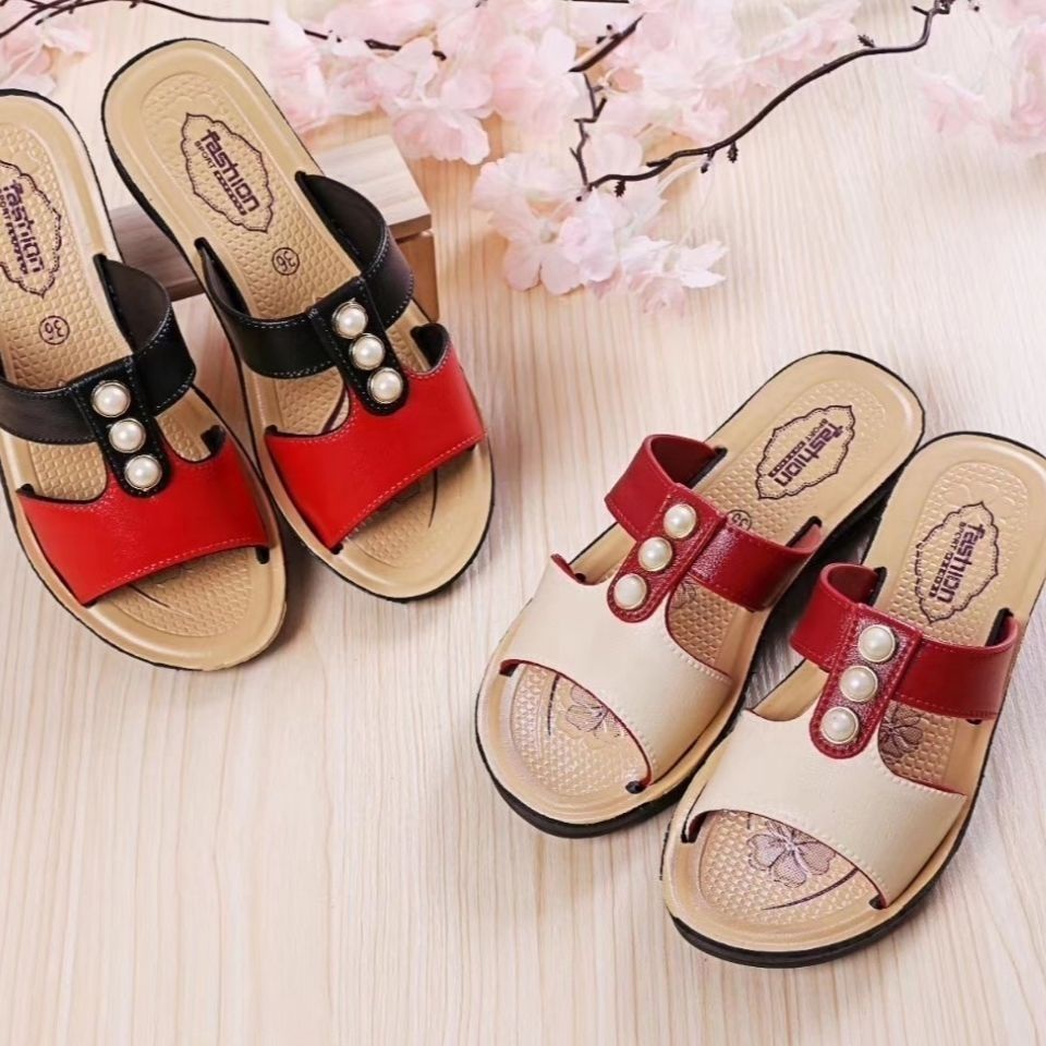 Mùa hè mới dép phụ nữ mẹ đế mềm dày giản dị giày trung niên và cao tuổi
