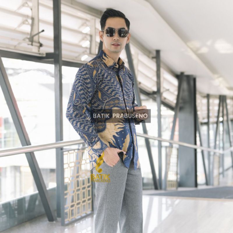 Mới Nhất Áo Sơ Mi Batik Tay Dài Dáng Ôm In Họa Tiết Cao Cấp Màu Xanh Dương Sang Trọng Cho Nam S M L XL XXL Motif Kalingga Chính Hãng Batik Prabuseno Solo Văn Phòng Jogyakarta Chính Hãng Batik Solo