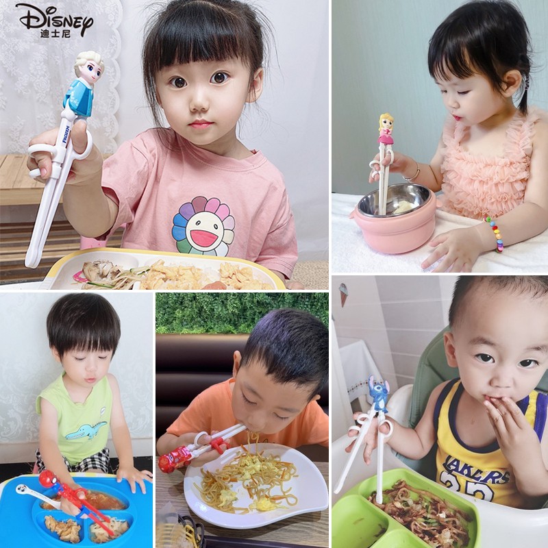 Đũa tập ăn DISNEY 3D gắn hình Spider man/Captain man/Mickey/Minnie/McQueen/Elsa/Anna/Mike/Sulley/Stitch cho trẻ em