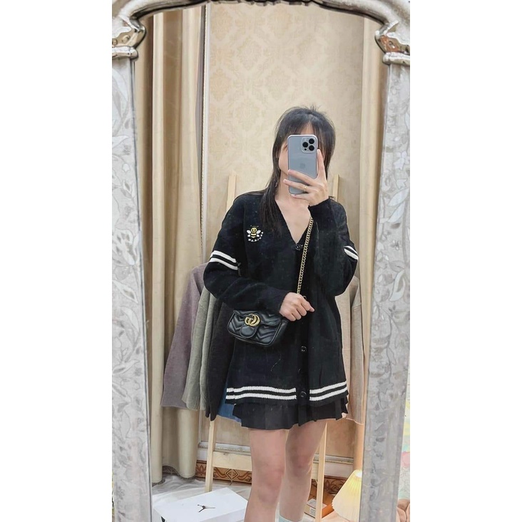 Áo cardigan len dày dặn dài tay dáng rộng overszie họa tiết kẻ sọc ulzzang hàn quốc