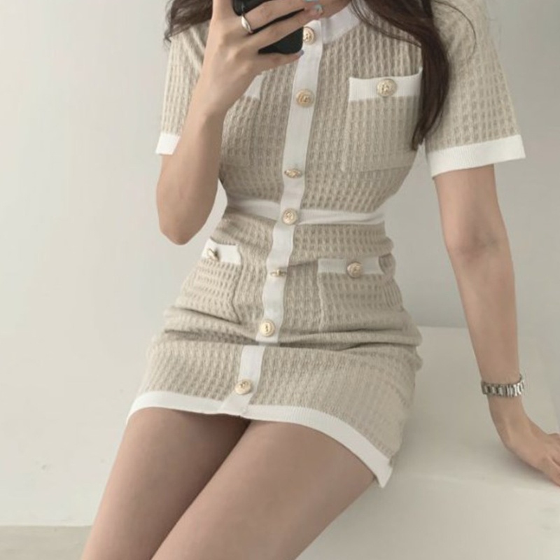 Đầm Body Tay Ngắn Màu Sắc Tương Phản Thời Trang Mùa Hè Quyến Rũ Cho Nữ