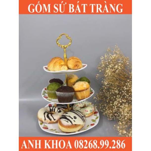Đĩa tầng đựng hoa, quả, bánh sinh nhật Bát Tràng - Gốm sứ Bát Tràng Anh Khoa