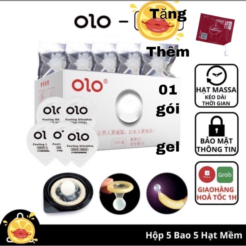 Bao Cao Su OLO 0.01mm Trắng Có bi Siêu Mỏng Tặng 1 gói gel - Gốc Nước - Hộp 5bcs + 5 bi + 1 gel gói