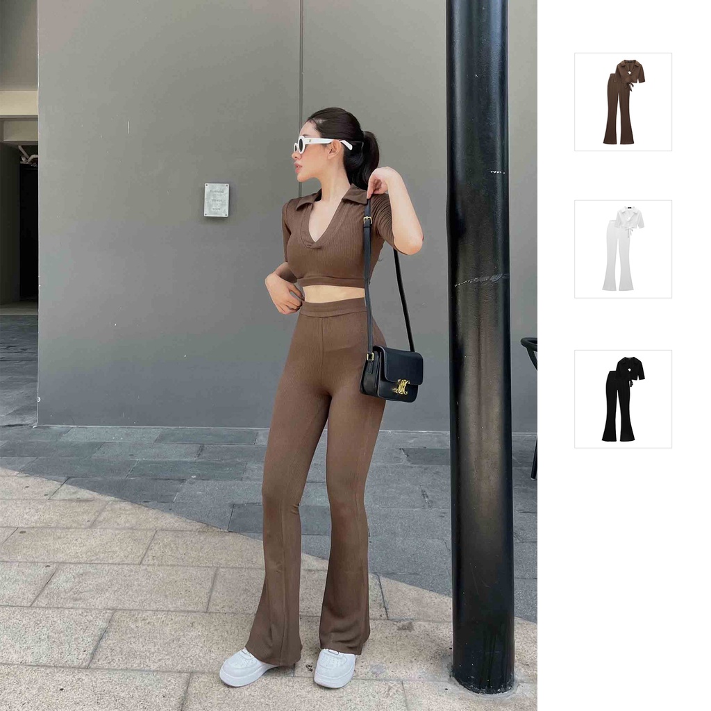 Set Nữ Lounge Wide Leg , Chất thun sọc gân Thoải Mái , WSD000163,SOMEHOW