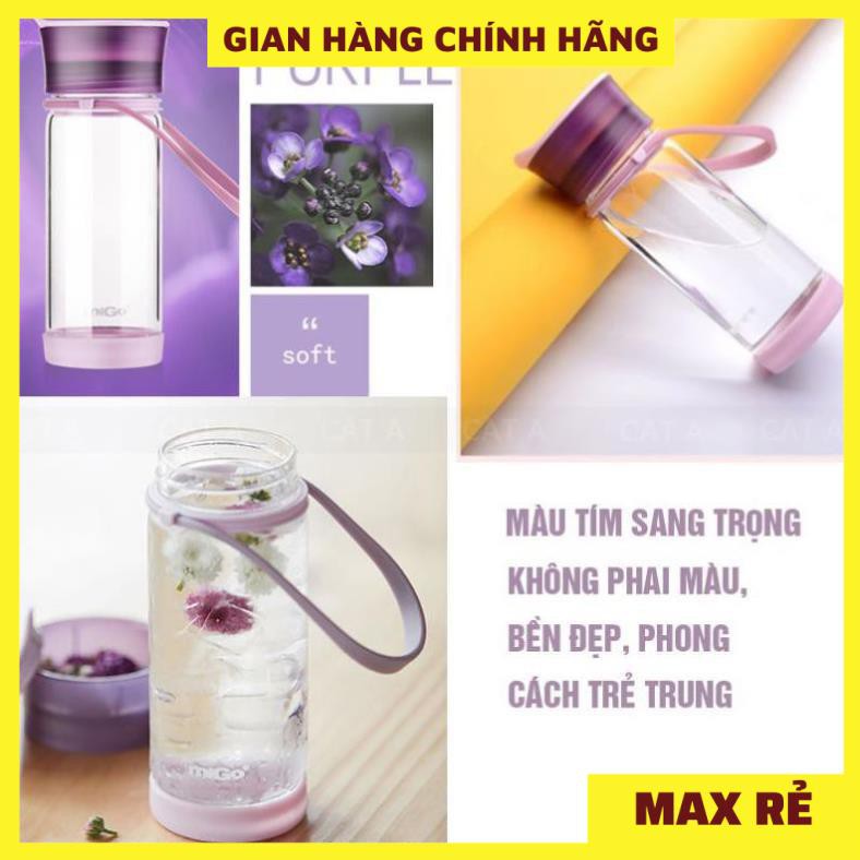 [380ml - 2054] Bình đựng nước bằng Nhựa BPA FREE MIGO Cao cấp  - An toàn, trong suốt, có rây lọc, quai