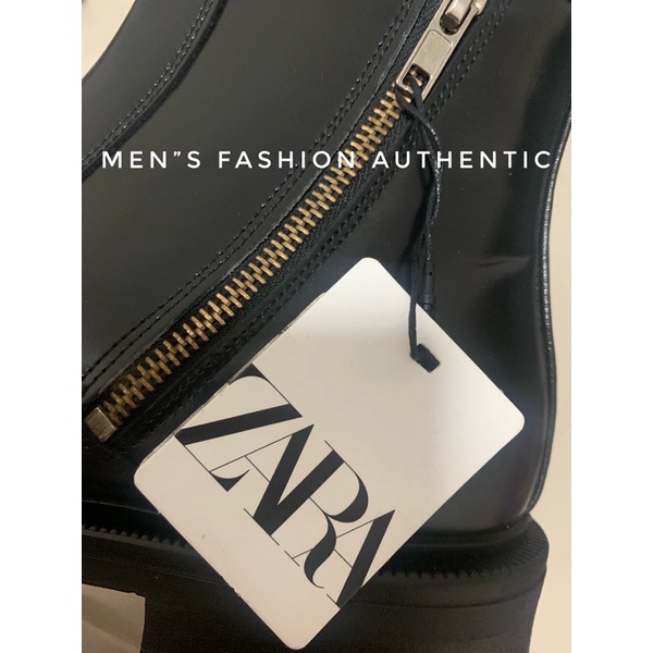 Giày boots da Zara authentic ROUNDED-TOE ANKLE ( đen )