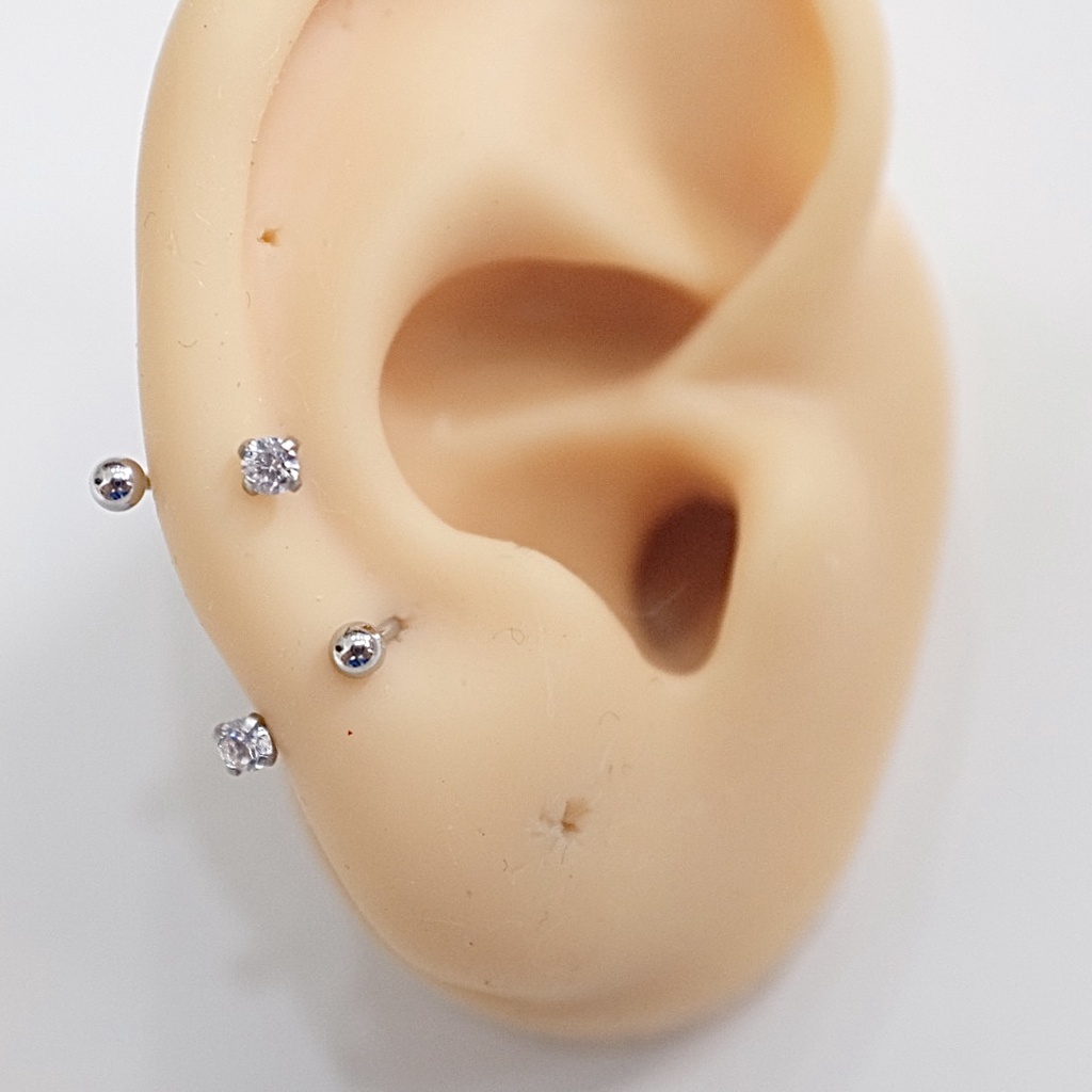 Khuyên Tai Titan Unisex Nam Nữ Chữ U Màu Bạc 1 Đá 1 Bi Không Gỉ Sét Không Ngứa Bông Tai Julies Box 66