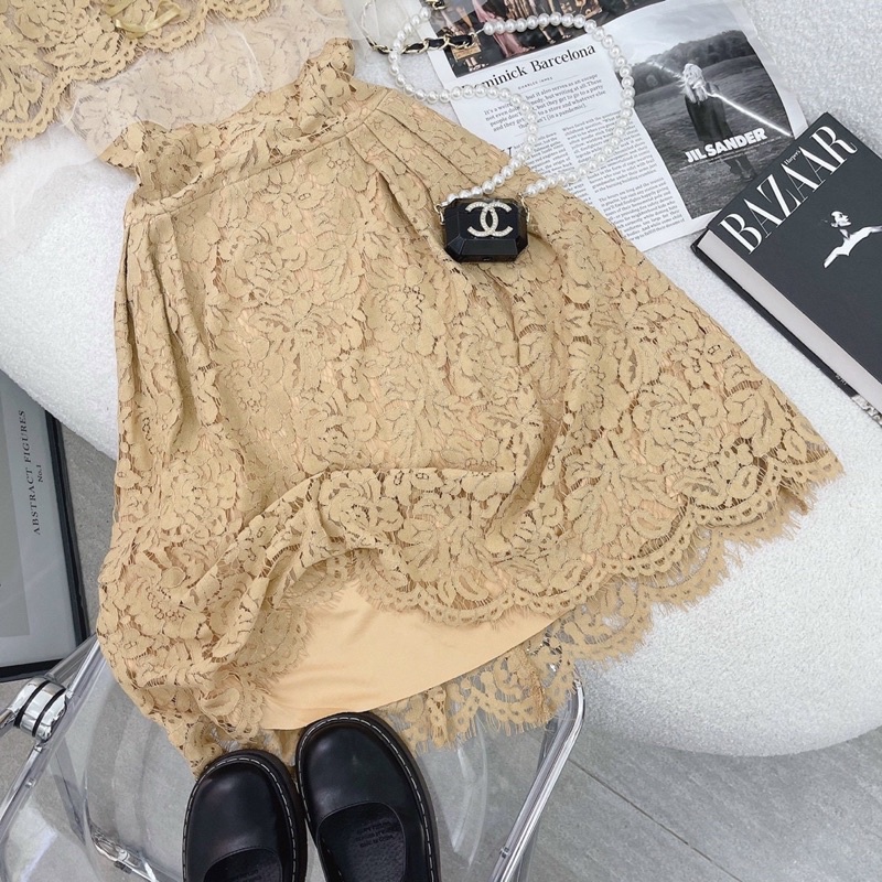 ĐẦM REN MIDI PHỐI LƯỚI ĐAN DÂY