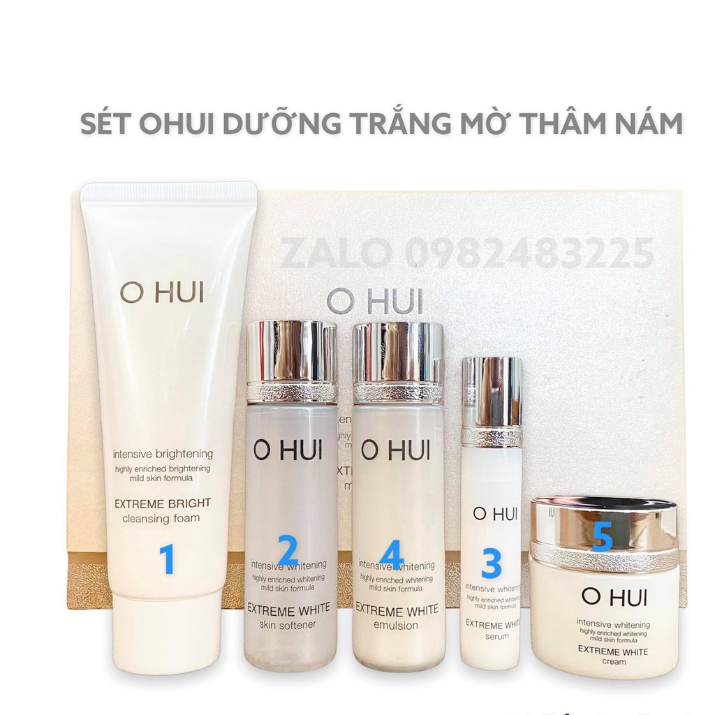 Bộ Dưỡng Trắng Da Mờ Sạm Nám Tàn Nhang Ohui Extreme White Mini 5 Sản Phẩm.