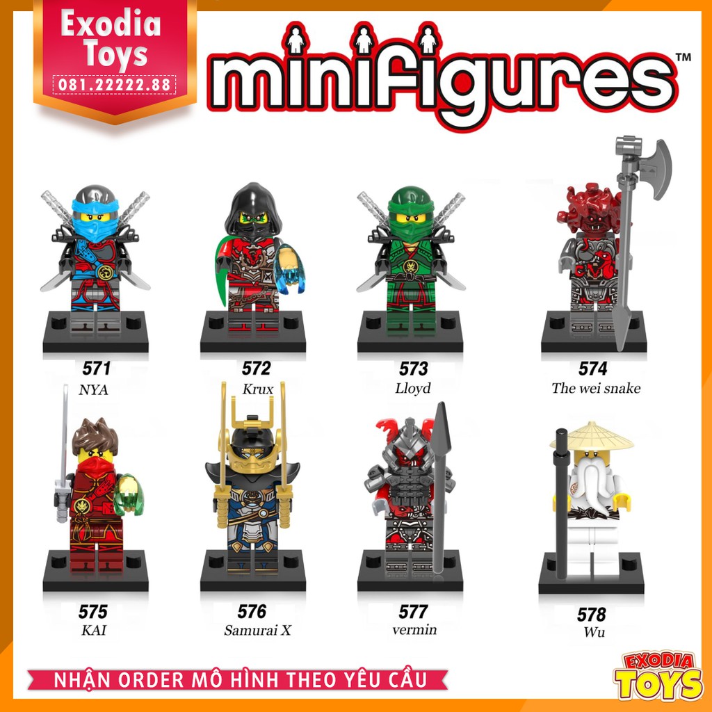 Xếp hình minifigure nhân vật hoạt hình Ninjago X0155 : Nya,Krux, LLoyd, Wei Snake, KAI, Samurai X, Vermin, Wu