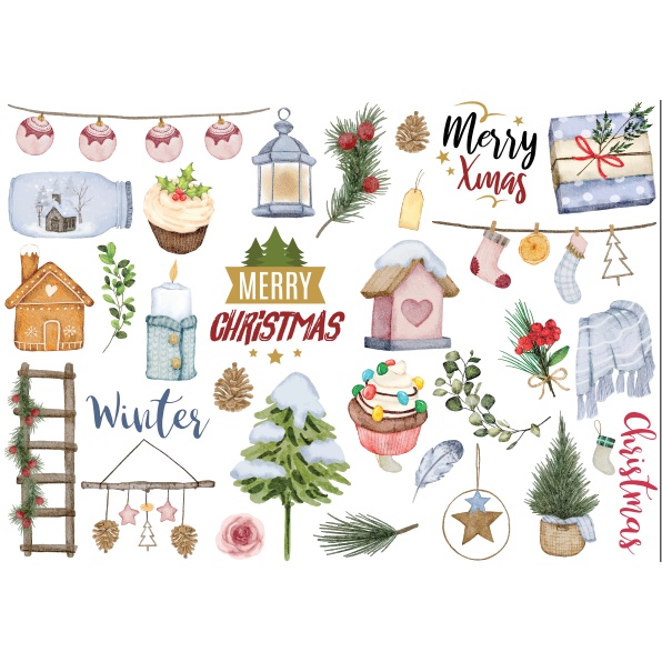 Sticker Die Cut chủ đề cưới, du lịch, động vật dễ thương, sticker giáng sinh trang trí scarpbook, hộp quà tặng