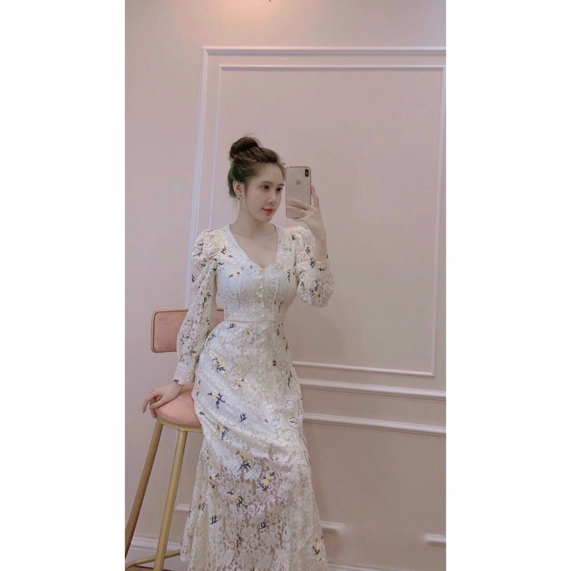 Váy ren thêu hoa cúc ngọc