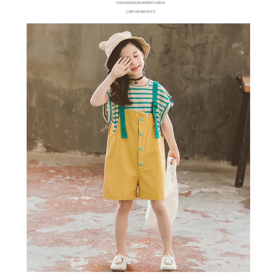 Combo 2 món quần áo trẻ em cotton Yếm vàng hạt nấm bé gái siêu xinh, siêu Cute bé từ 4 đến 16 tuổi ADC030719