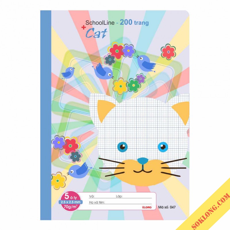Vở ô ly 200 trang Klong B5 ghim bấm SchoolLine MS 047 tập sổ ô vuông viết bài chất lượng SOKLONG